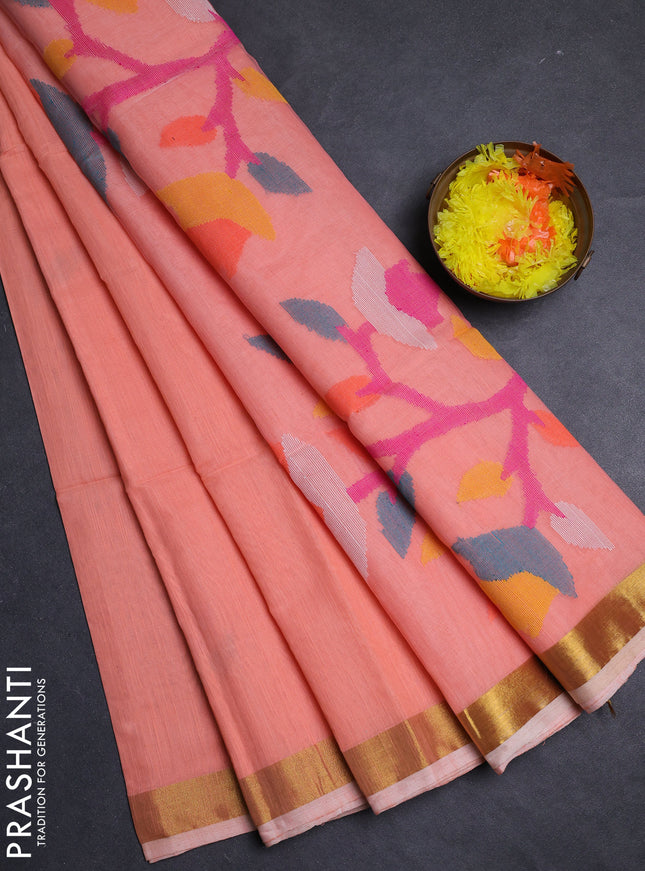 Peach Jamdani Silk Cotton Saree