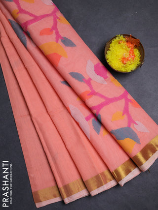Peach Jamdani Silk Cotton Saree