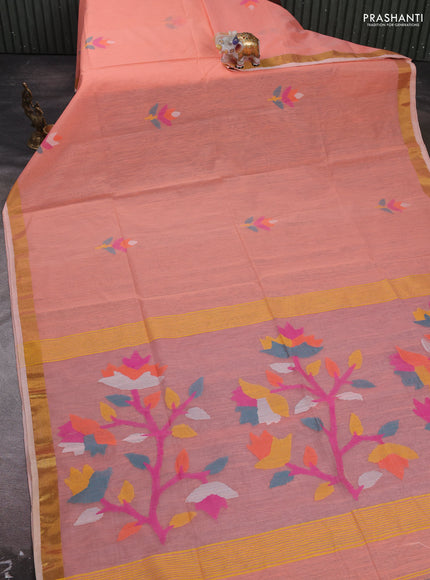 Peach Jamdani Silk Cotton Saree