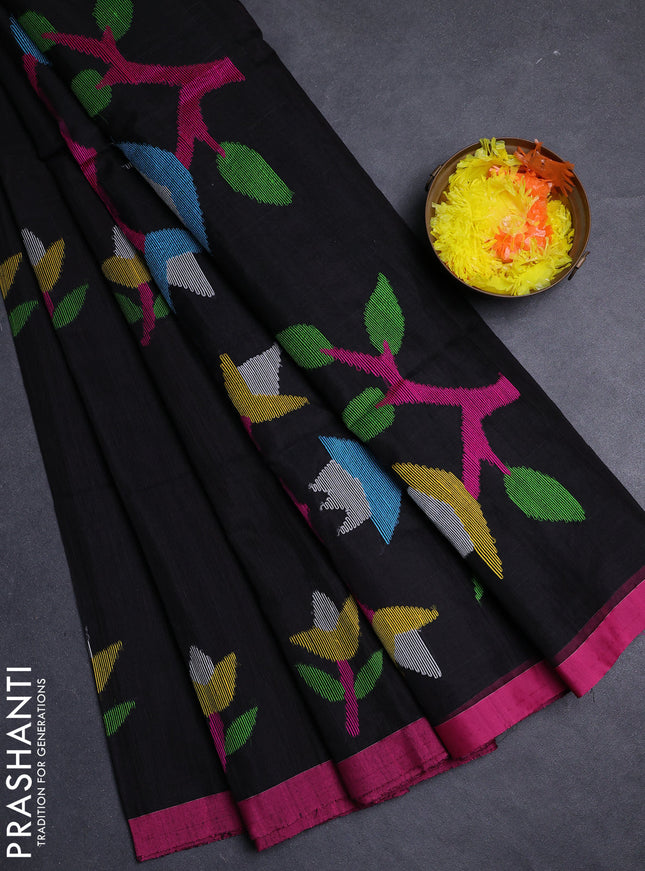 Black & Pink Jamdani Silk Cotton Saree