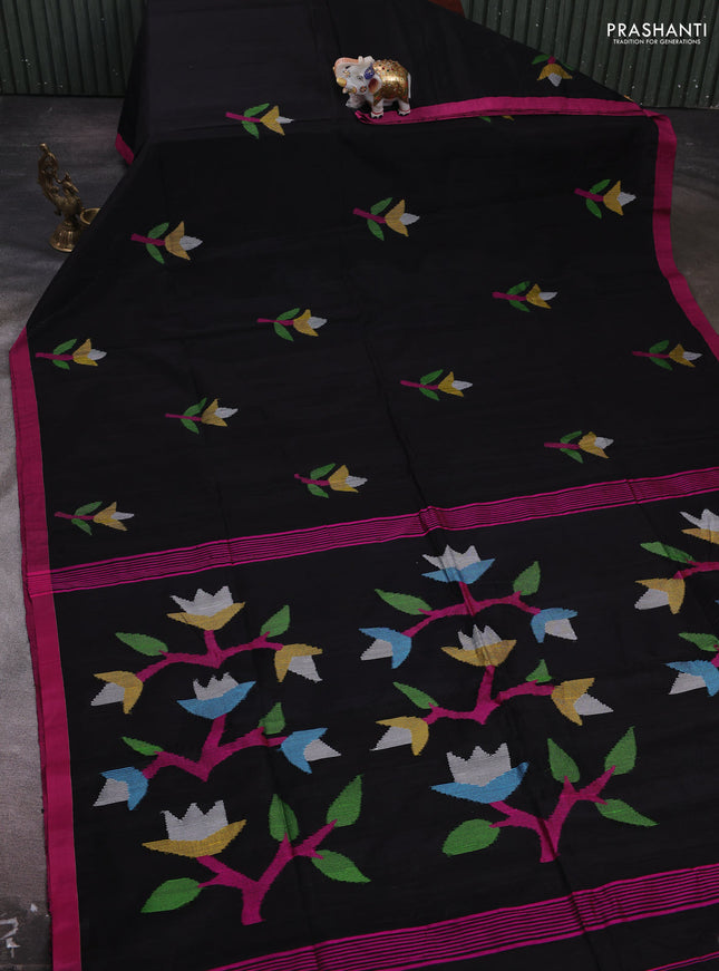 Black & Pink Jamdani Silk Cotton Saree