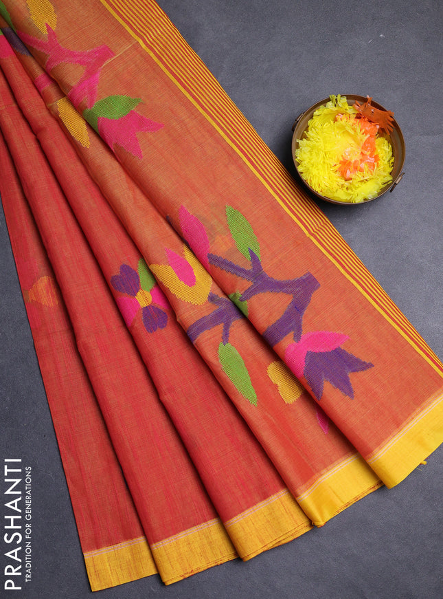 Orange & Yellow Jamdani Silk Cotton Saree