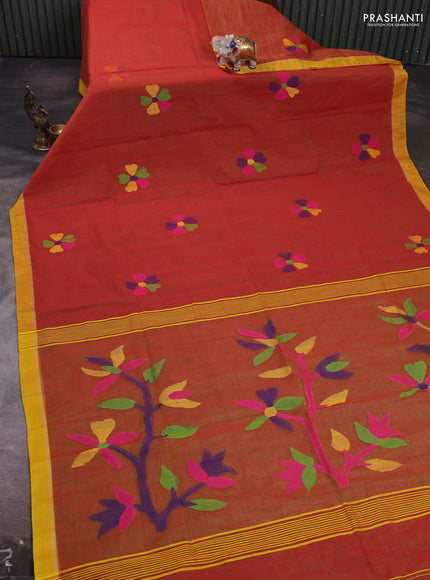 Orange & Yellow Jamdani Silk Cotton Saree