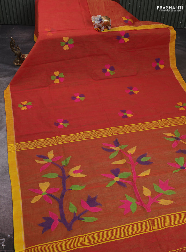 Orange & Yellow Jamdani Silk Cotton Saree