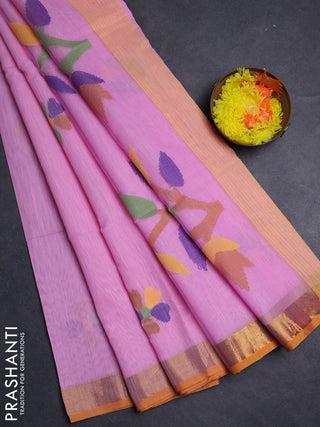 Pink & Mustard Yellow Jamdani Silk Cotton Saree