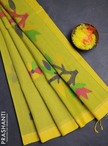 Lime Yellow Jamdani Silk Cotton Saree