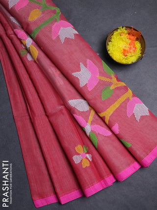 Maroon & Pink Jamdani Silk Cotton Saree