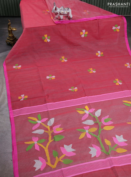 Maroon & Pink Jamdani Silk Cotton Saree