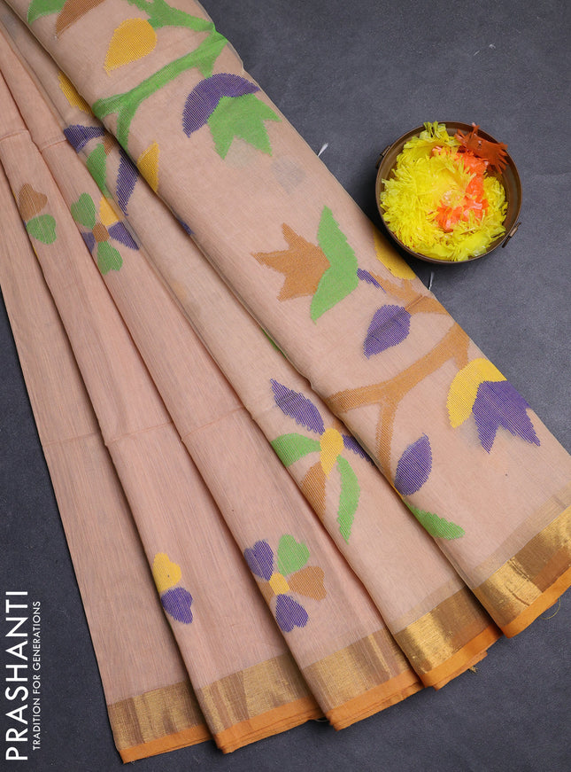 Sandal Jamdani Silk Cotton Saree