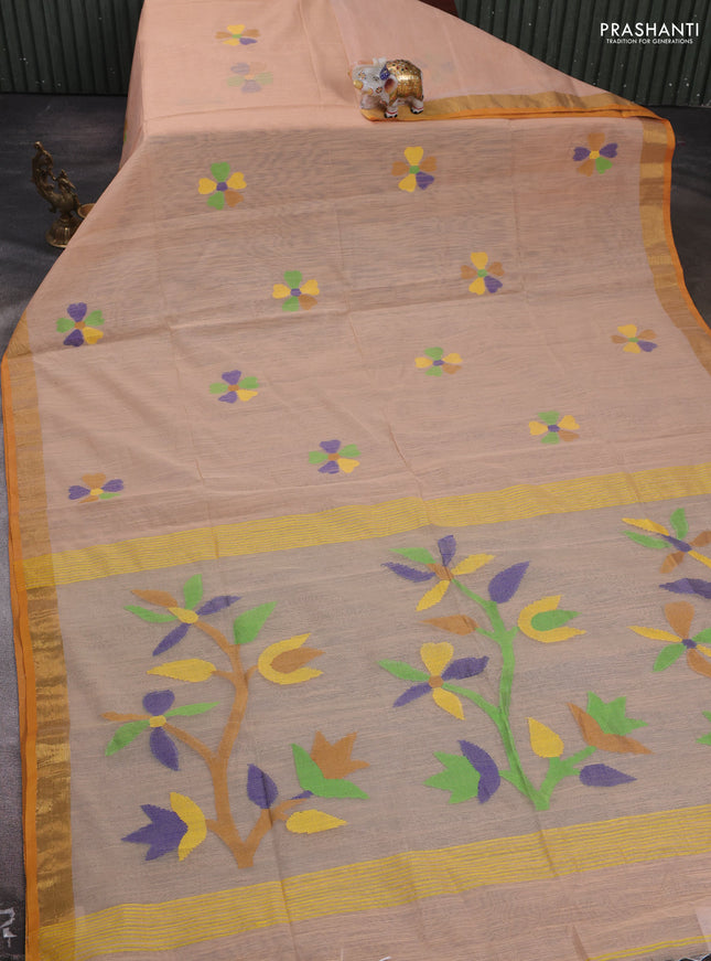 Sandal Jamdani Silk Cotton Saree