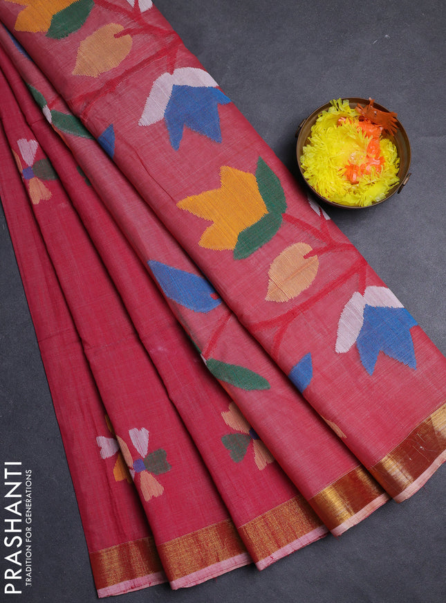 Red Jamdani Silk Cotton Saree