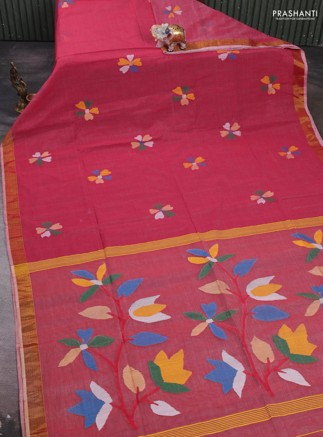 Red Jamdani Silk Cotton Saree
