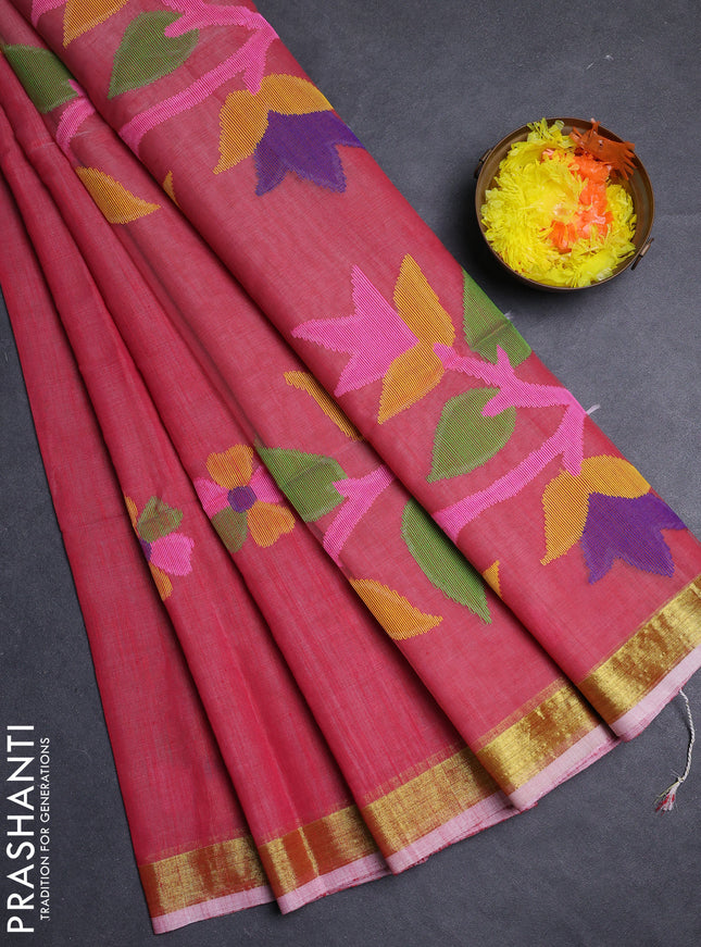 Red Jamdani Silk Cotton Saree
