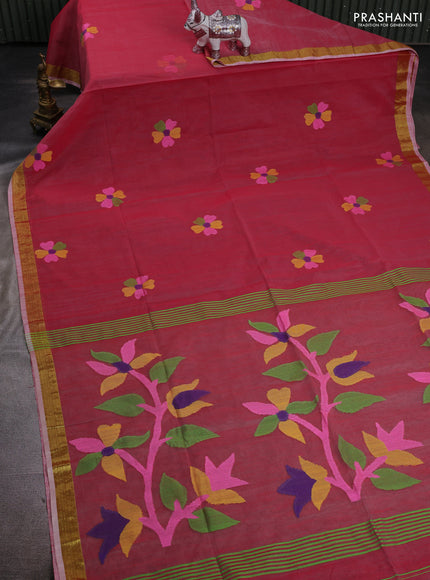 Red Jamdani Silk Cotton Saree