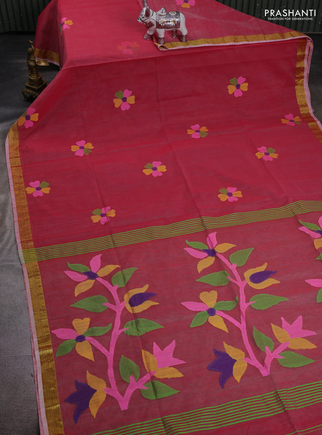 Red Jamdani Silk Cotton Saree