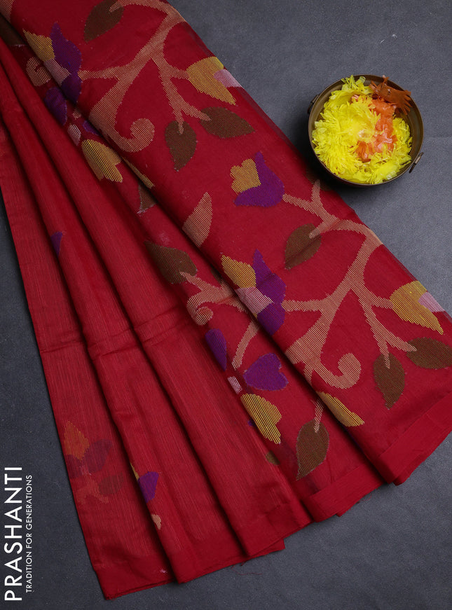 Red Jamdani Silk Cotton Saree