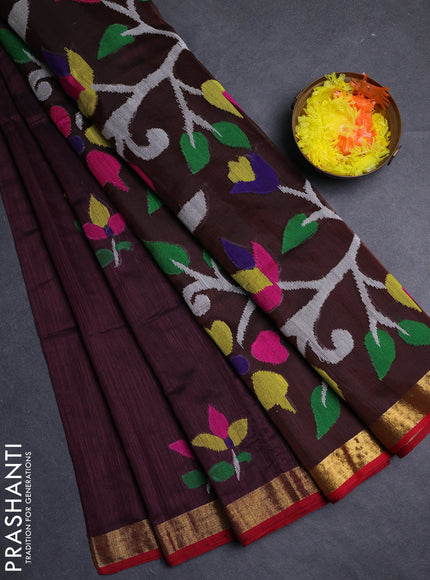Wine & Red Jamdani Silk Cotton Saree