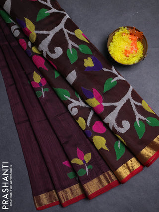 Wine & Red Jamdani Silk Cotton Saree
