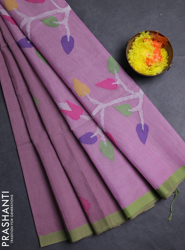 Mauve Pink & Green Jamdani Silk Cotton Saree