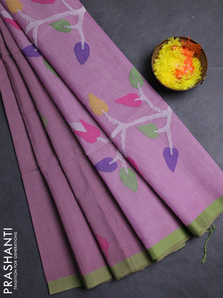 Mauve Pink & Green Jamdani Silk Cotton Saree