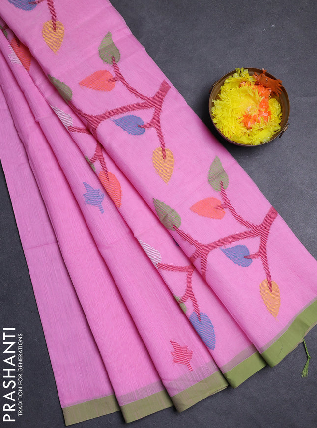 Pink & Green Jamdani Silk Cotton Saree