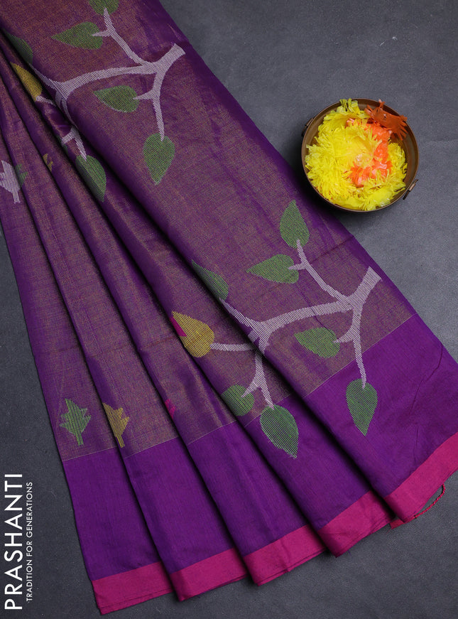 Purple & Pink Jamdani Silk Cotton Saree