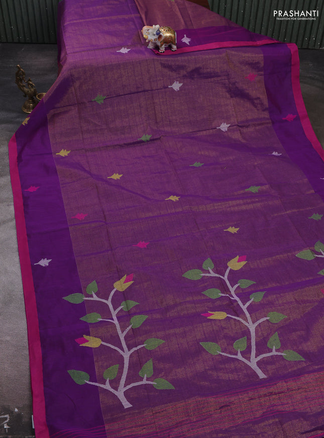 Purple & Pink Jamdani Silk Cotton Saree