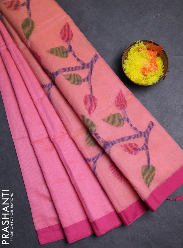 Peach & Pink Jamdani Silk Cotton Saree