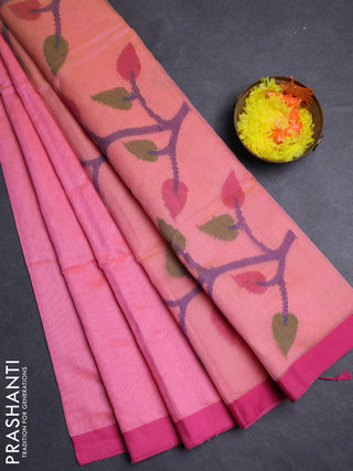 Peach & Pink Jamdani Silk Cotton Saree