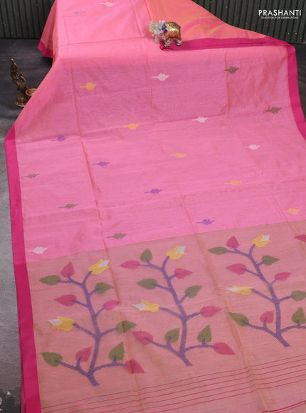 Peach & Pink Jamdani Silk Cotton Saree