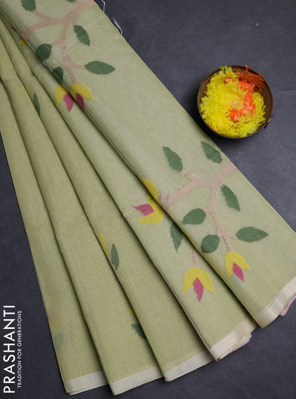 Pastel Pista Green Jamdani Silk Cotton Saree