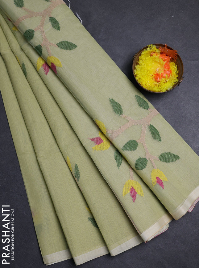 Pastel Pista Green Jamdani Silk Cotton Saree