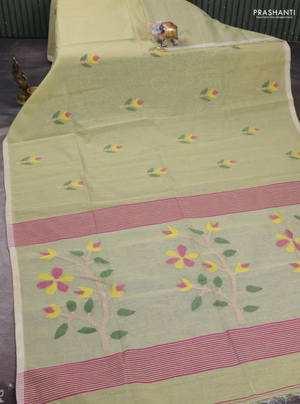 Pastel Pista Green Jamdani Silk Cotton Saree