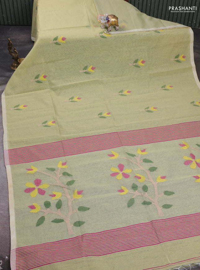 Pastel Pista Green Jamdani Silk Cotton Saree
