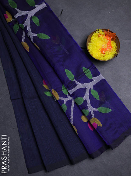 Navy Blue Jamdani Silk Cotton Saree