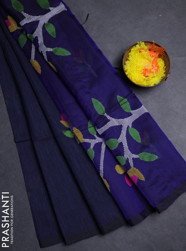 Navy Blue Jamdani Silk Cotton Saree
