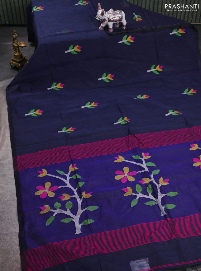 Navy Blue Jamdani Silk Cotton Saree