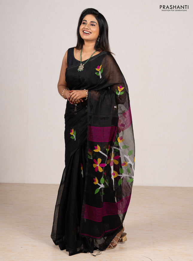 Black Jamdani Silk Cotton Saree