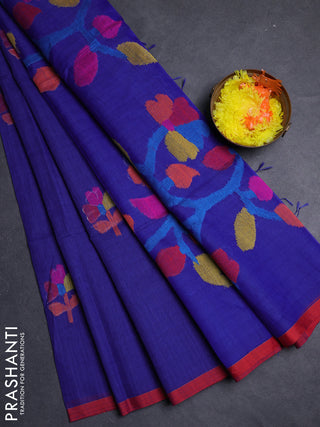 Blue & Red Jamdani Silk Cotton Saree