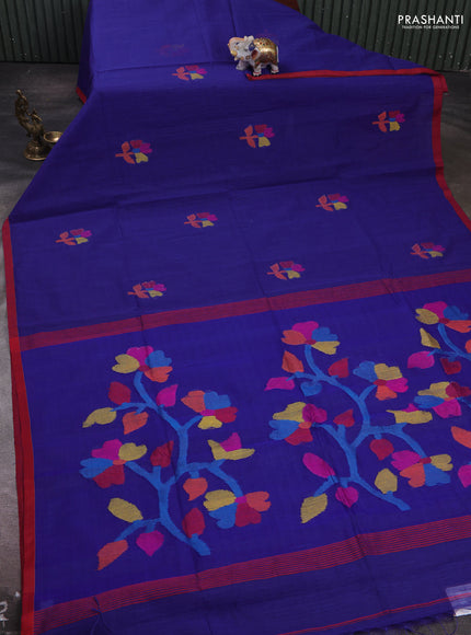 Blue & Red Jamdani Silk Cotton Saree