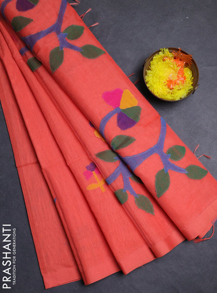 Peach Orange Jamdani Silk Cotton Saree