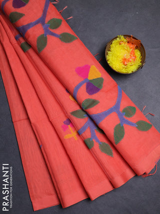 Peach Orange Jamdani Silk Cotton Saree