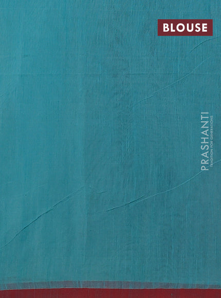 Teal Green & Red Jamdani Silk Cotton Saree