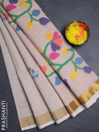 Beige Jamdani Silk Cotton Saree