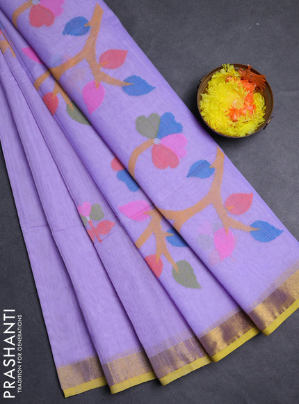 Lavender & Lime Yellow Jamdani Silk Cotton Saree
