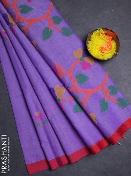 Lavender & Red Jamdani Silk Cotton Saree