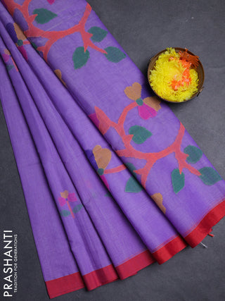 Lavender & Red Jamdani Silk Cotton Saree