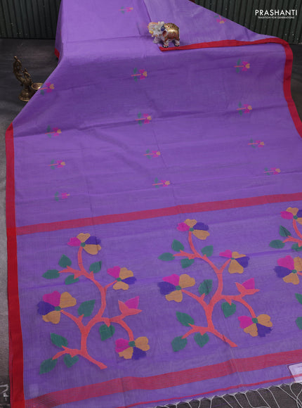Lavender & Red Jamdani Silk Cotton Saree