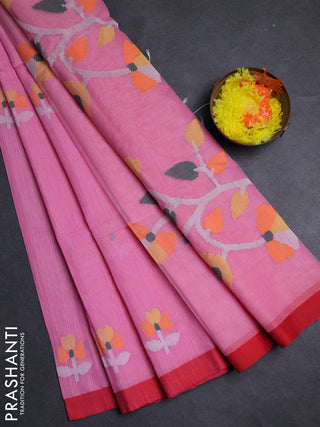 Pink & Red Jamdani Silk Cotton Saree
