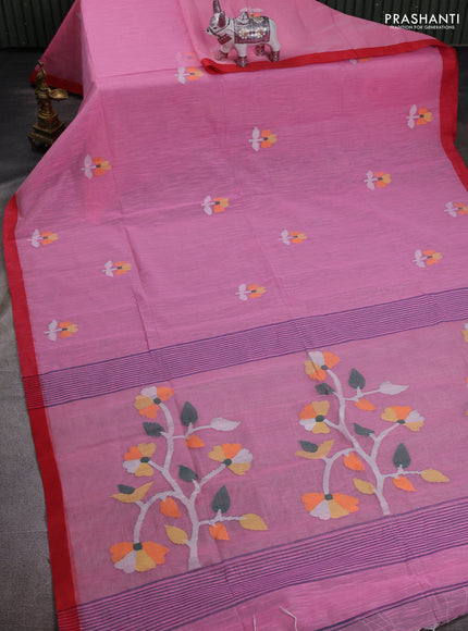Pink & Red Jamdani Silk Cotton Saree
